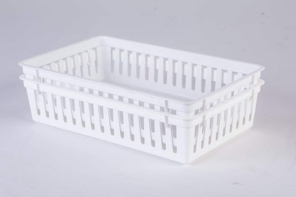 (6 Pack)  2-Pack Plastic Drawer Organizer Storage Bin Set, Mini Drawer Storage Containers for Kitchen Drawer, Desk Drawer and Bathroom Drawer Organization, Arctic White, 10.3" X 6.5" X 2.4"