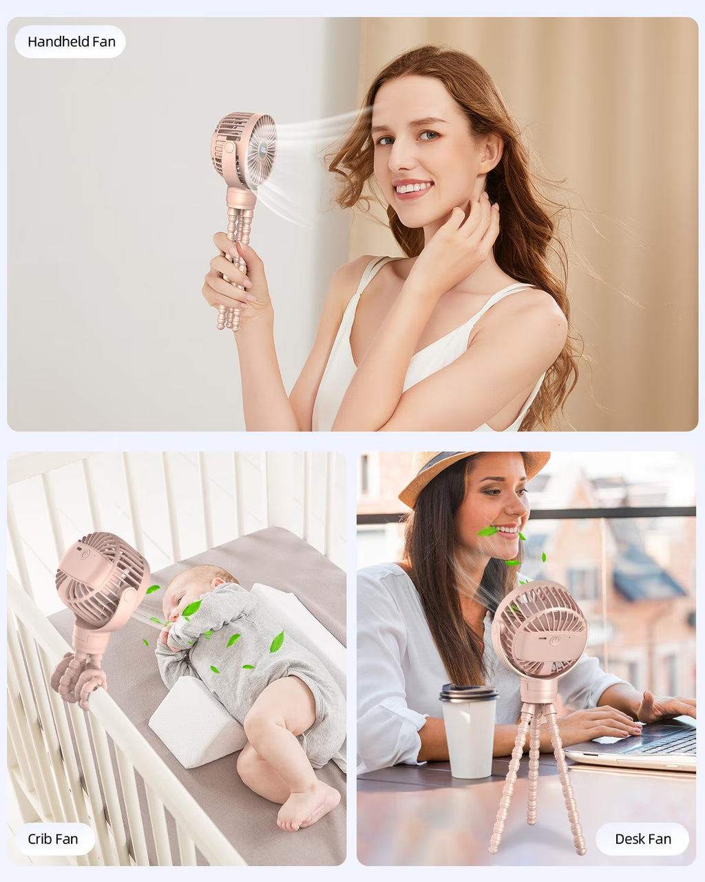 Portable Baby Stroller Fan,Clip on Fan for Stroller and Car Seat, Safe and Quiet,4000Mah, 3-Speed Adjustable
