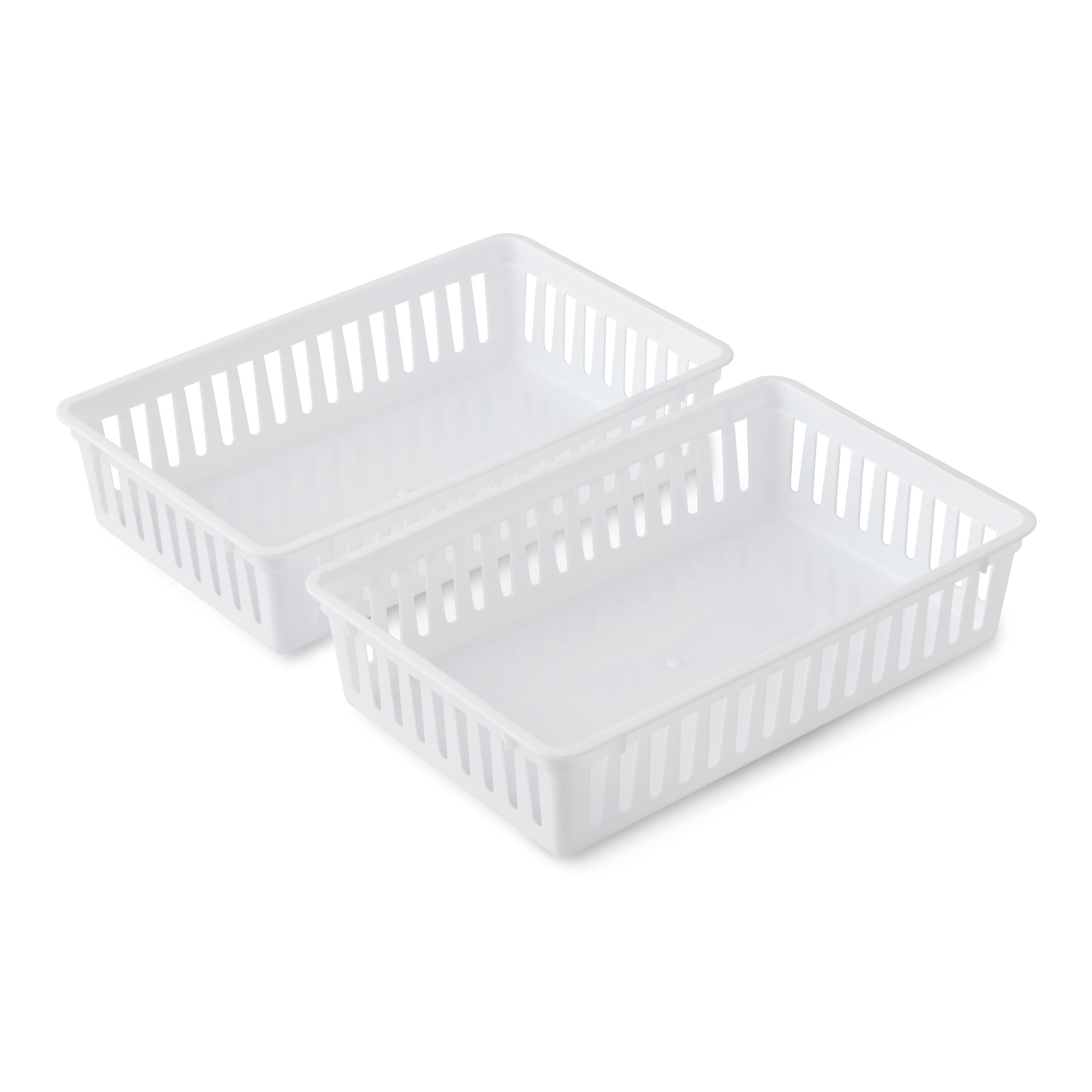 (6 Pack)  2-Pack Plastic Drawer Organizer Storage Bin Set, Mini Drawer Storage Containers for Kitchen Drawer, Desk Drawer and Bathroom Drawer Organization, Arctic White, 10.3" X 6.5" X 2.4"