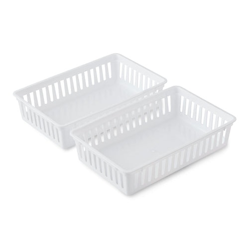 (6 Pack)  2-Pack Plastic Drawer Organizer Storage Bin Set, Mini Drawer Storage Containers for Kitchen Drawer, Desk Drawer and Bathroom Drawer Organization, Arctic White, 10.3" X 6.5" X 2.4"