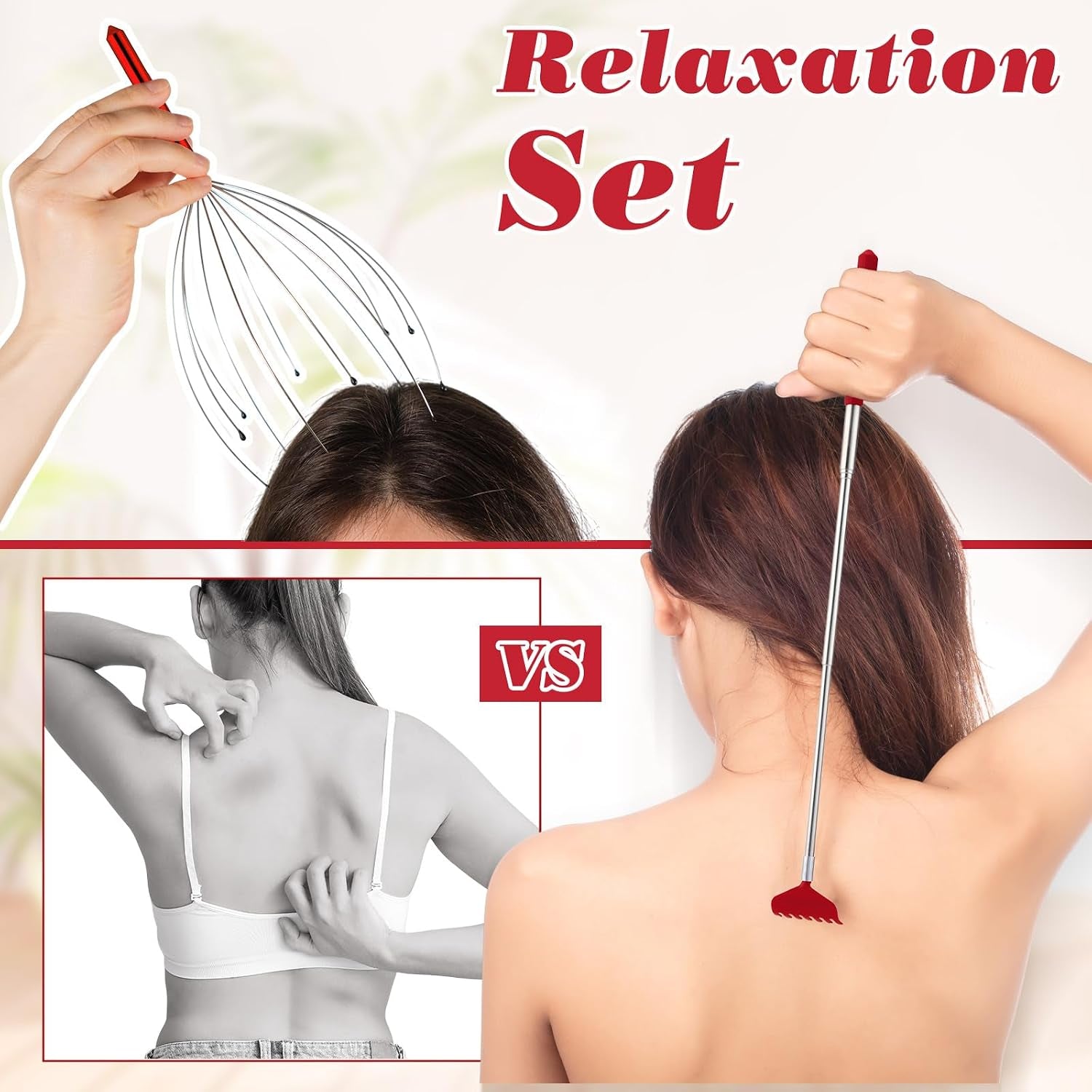 12 Set Scalp Head Massager and Back Scratcher Employee Appreciation Bulk Gifts with Thank You Cards Gift Bags Stress Relief for Graduation Father'S Day Coworker(Red)