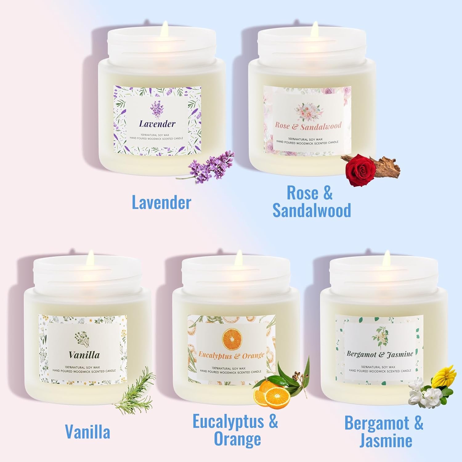 Scented Candles, Candles for Women, 5 Pack | Long-Lasting Candles for Home Scented, 5 Pack Candle Set, Natural & Safe Ingredients, Candle Set for Her